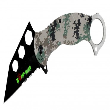 7.5 in. Zomb War Spring Assisted Tanto Bladed Knife with Digital Woodland Camo design