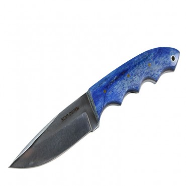 8 in. Huntdown Full Tang Hunting Knife with Blue Handle and Leather Sheath