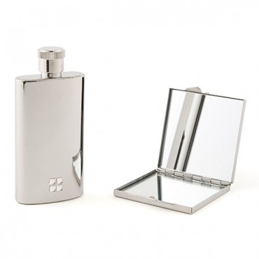Hip Flask And Compact Mirror Gift Set