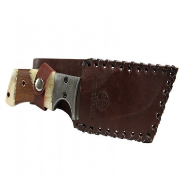 9 in. Huntdown Full Tang Hunting Knife with Wood Handle and Leather Sheath