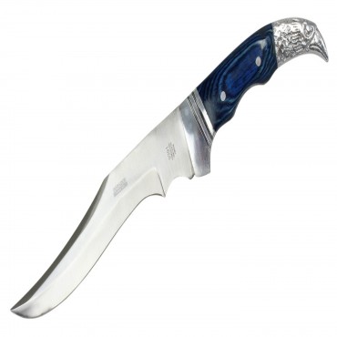 12 in. Defender Xtreme Hunting Knife with Blue Eagle Head Handle and Leather Sheath