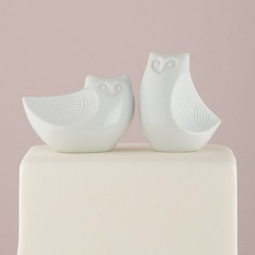 Porcelain Owl Pair Figurines Cake Topper