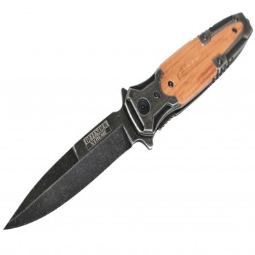 8 in. Defender Xtreme Spring Assisted Knife with Stone Washed Blade & Wood Handle