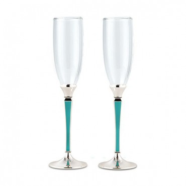 Wedding Champagne Glasses With Blue And Silver Stem