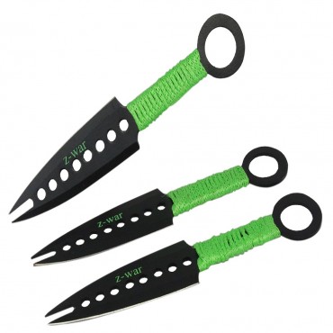 7 in. Zomb-War Green Threaded Handle Throwing Knives Set of Six