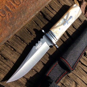 8 in. Defender Xtreme Fixed Drop Point Blade and White Glossy Handle