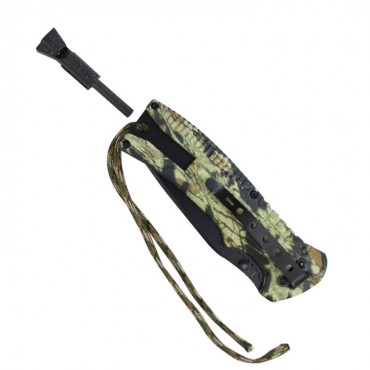 8.5 in. Woodland Camo Spring Assisted Knife with Fire Starter & Whistle