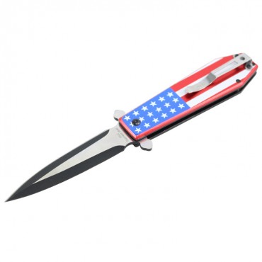 9.5 in. Hunt Down Coffin Handle with USA/Blue M16 Design Spring Assisted Knife