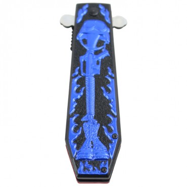 9.5 in. Hunt Down Coffin Handle with USA/Blue M16 Design Spring Assisted Knife