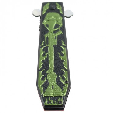 9.5 in. Hunt Down Coffin Handle with USA/Green M16 Design Spring Assisted Knife