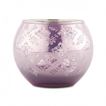 Large Glass Globe Votive Holder With Reflective Lace Pattern - Pack of 4 - Lavender
