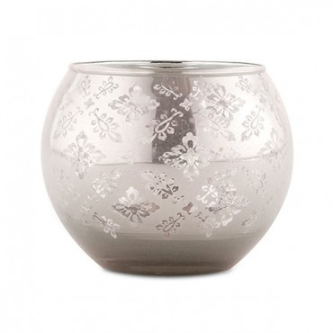 Large Glass Globe Votive Holder With Reflective Lace Pattern - Pack of 4 - Silver - Pack of 4