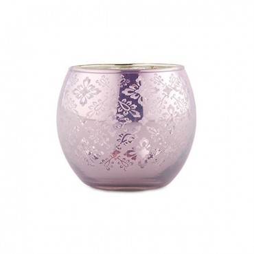 Small Glass Globe Votive Holder With Reflective Lace Pattern - Pack of 6 - Lavender - Pack of 6