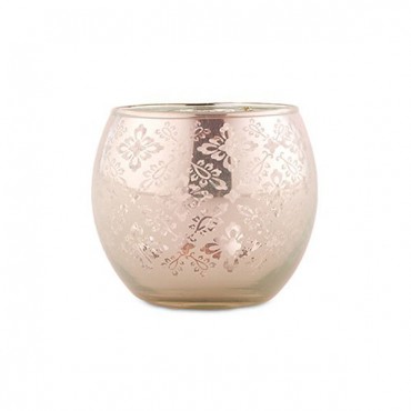 Small Glass Globe Votive Holder With Reflective Lace Pattern - Pack of 6 - Peach - Pack of 6