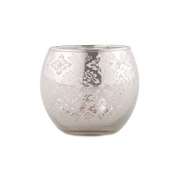 Small Glass Globe Votive Holder With Reflective Lace Pattern - Pack of 6 - Silver - Pack of 6