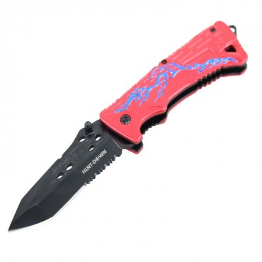 8 in. Hunt Down Red Handle Tactical Team Spring Assisted Knife With Belt Clip