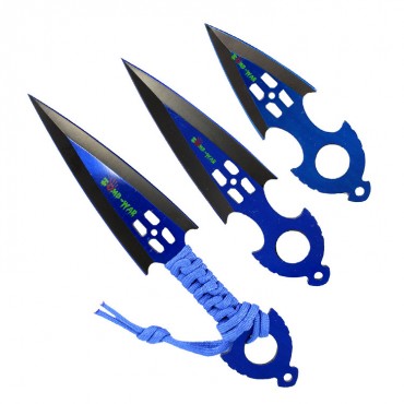 Zomb War 3 Piece Throwing Knife set Blue W/sheath