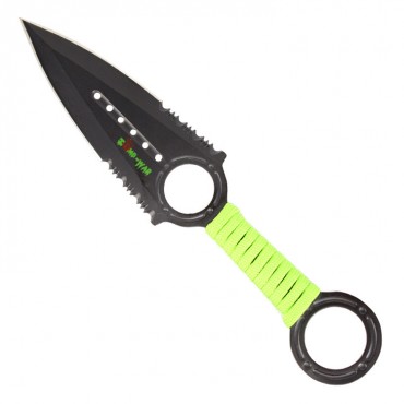 Zomb War Throwing Knife Black color W/ sheath and Green cord