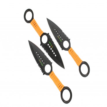 Zomb War 3 Piece Throwing Knife set Black Color W/ sheath and Orange cord