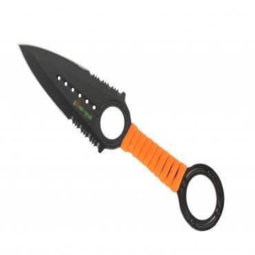 Zomb War 6 Piece Throwing Knife set Black Color W/ sheath and Orange cord