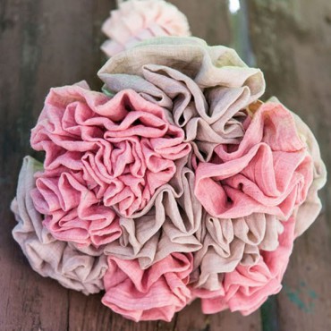 Vintage Pink Fabric Ruffle Flower On A Single Wire Stem - Small - 4 Pieces