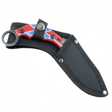 Rebellion 8.5 in. Stone Wash Blade Hunting Knife with Sheath - Red & Blue Handle