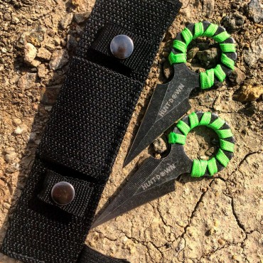 4 in. Two Piece Hunt Down Stone Washed Knives with Neon Green Handle Wraps