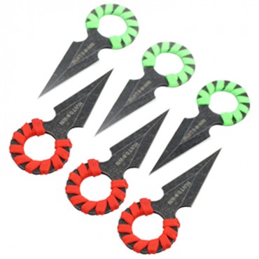 4 in. Hunt Down Red & Green Rope Wrapped Around Handle Throwing Knives