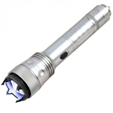 Hunt-Down 4 Million Voltage Flashlight Stun Gun Rechargeable Battery Silver