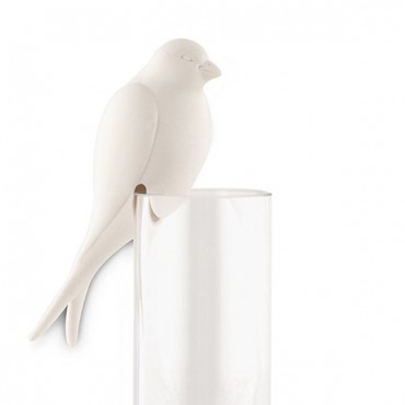 Perching White Ceramic Bird