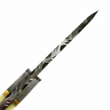 TheBoneEdge 7.5 in. Damascus Steel Knife Fixed Blade FullTang Bone Handle Handmade