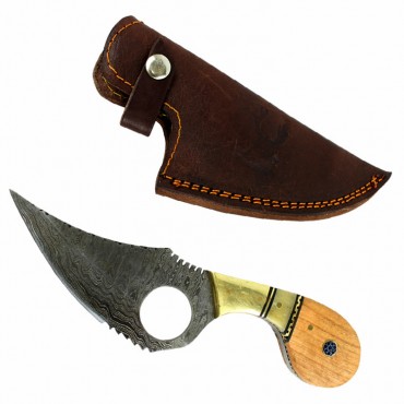 TheBoneEdge 7.25 in. Damascus Steel FullTang Wood & Bone Handle Hunting Knife
