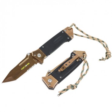 Hunt-Down 7.5 in. Spring Assisted Bronze Blade Tactical Knife With Black G10 Handle
