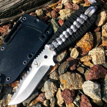 TheBoneEdge 7.5 in. Hunting Tactical Knife With Sheath Winter Camo & Black Cord Handle
