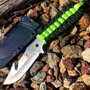 TheBoneEdge 7.5 in. Hunting Tactical Knife w/ Sheath and Green & Black Strap Handle