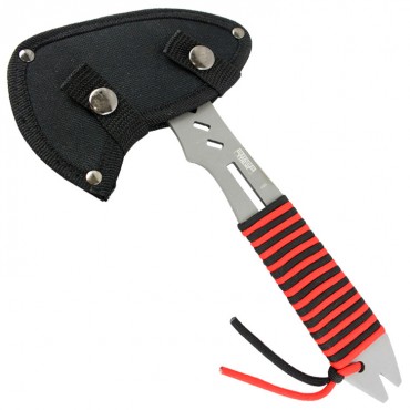 Defender-Xtreme 10.5 in. Hunting Survival Tactical Axe - Gray & Red & Black Handle