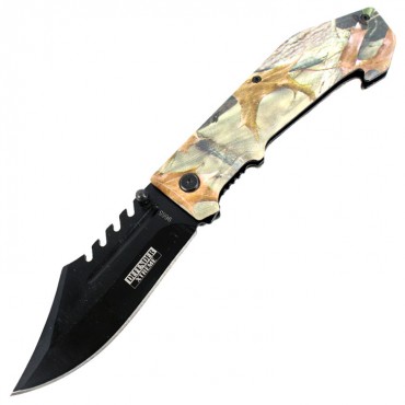 Defender Xtreme 8.5 in. Spring Assisted Tactical Survival Knife Autumn Leaves Handle
