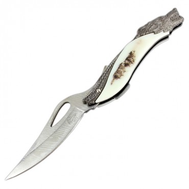 TheBoneEdge 8 in. Wolf Pattern Handle Folding Knife With Gift Box