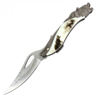 TheBoneEdge 8.5 in. Bear Pattern Handle Folding Knife With Gift Box