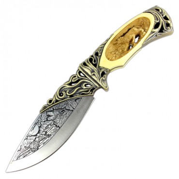 TheBoneEdge 10 in. Wolf Pattern Handle & Blade Hunting Knife With Gift Box