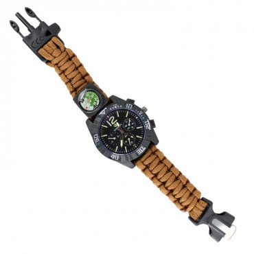 Hunt-Down Coyote Brown Ultimate Paracord Watch with Compass Camping Survival Tactical Gear