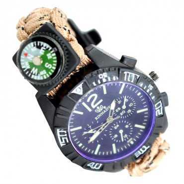 Hunt-Down Desert Camo Ultimate Paracord Watch with Compass Camping Survival Tactical Gear