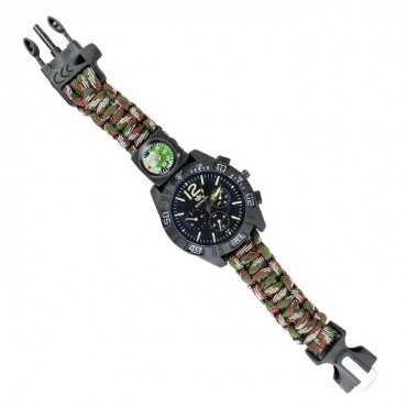 Hunt-Down Moss Camo Ultimate Paracord Watch with Compass Camping Survival Tactical Gear
