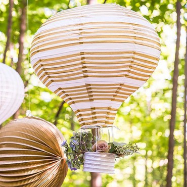 Hot Air Balloon Paper Lantern Set In Gold And White  - Pack of 3