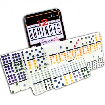 Perrini 91 PC Double 12 Color Dot Dominoes Game for kids New