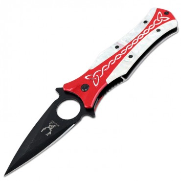 TheBoneEdge 8 in. Red & White Spring Assisted Tactical Rescue Knife With Belt Clip