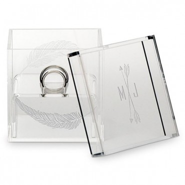 Acrylic Wedding Ring Box - Feather Whimsy Etching