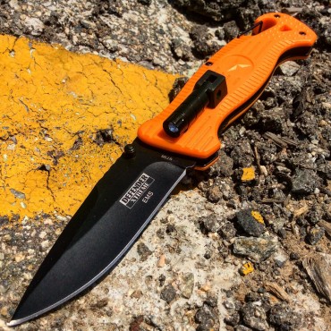 Defender-Xtreme 8 in. Spring Assisted Knife With Mini LED Flashlight Orange Handle