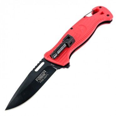 Defender-Xtreme 8 in. Spring Assisted Folding Knife Mini LED Flashlight Red Handle