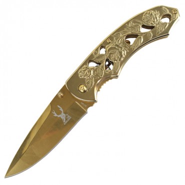 TheBoneEdge 8 in. Spring Assisted Tactical Sharp Knife with Strap Holder - Gold
